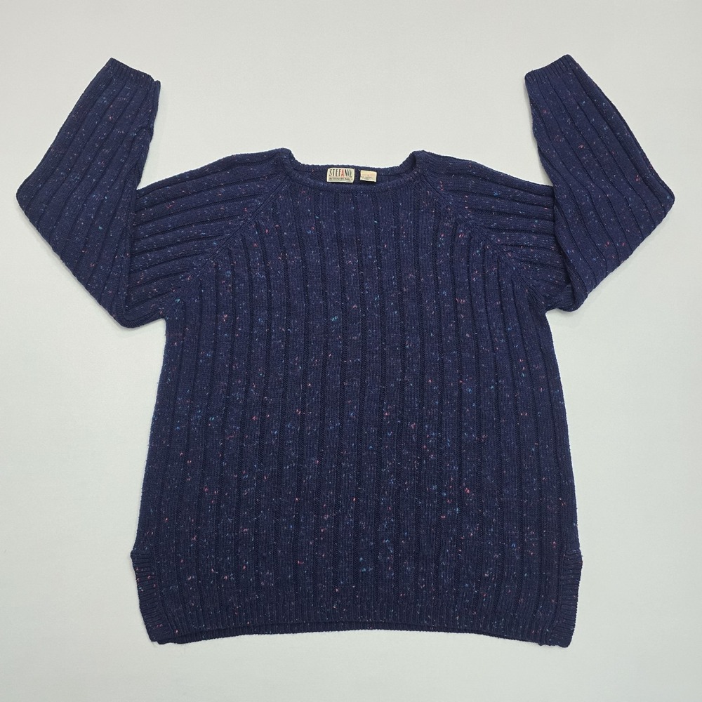 Stefano International Navy Blue Confetti Fleck Ribbed Knit Sweater Womens Large